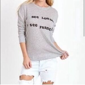 Vintage Wildfox Gray Long Sleeve Tee “I See London I See France” 🇬🇧 🇫🇷 repaired